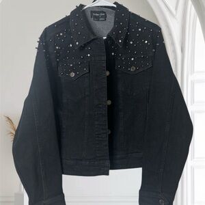 Classic Black Denim Jacket with Stud Accents